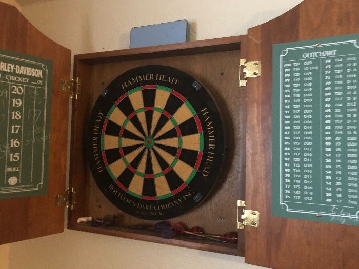 Pub style dartboard in cabinet