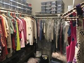 • A FULL BEDROOM with Walk in Closet of vintage clothing and designer clothing, shoes and handbags. Some Designer Brands include: St. John, Escada, Burberry’s, LA Gear (80’s), Ralph Lauren, Bill Blass, Lilly Pulzar, Saks 5th Ave, London Fog, etc…