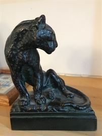 signed bronze cat