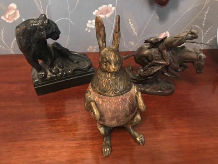 Vintage bronze Alice in Wonderland mad hatter bunny