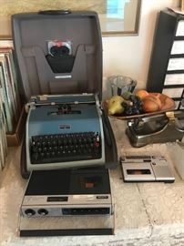 vintage typewriter, vintage sony cassette player