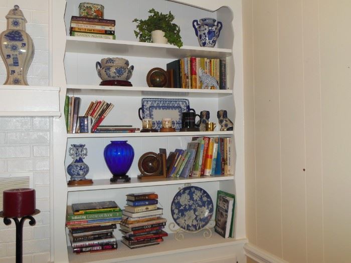 Shelves of Blue and White Accessories/Books