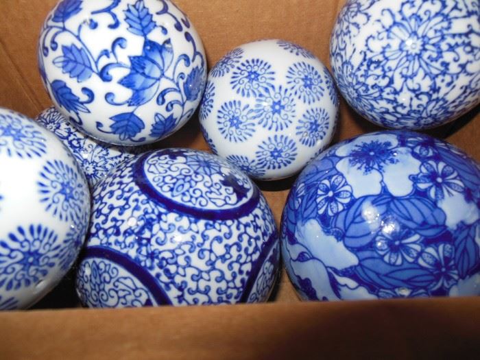 Box of Blue and White Porcelain Balls