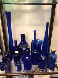 Cobalt blue glassware, bottles & vases