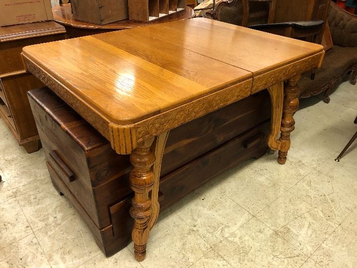 Carved wooden table (chest underneath NOT part of sale)