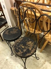 Antique ice cream chairs; wooden seats