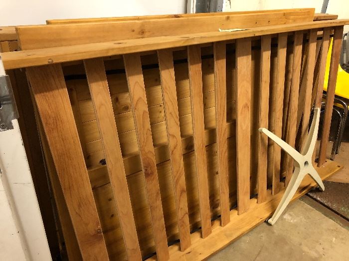 Twin bunk beds, with desk underneath; frames, headboards, and rails