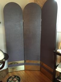 Folding dark purple 3 panel screen with gold accents