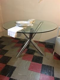 Glass table top with metal legs, Mid Century style