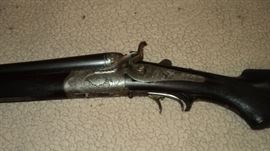 1920's German Drilling   ……. side by side 16 gauge and 8mm rifle underneath.  Beautiful engraving.  SEE PICTURES