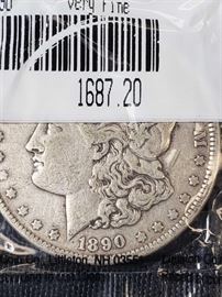 #480: 1890 Morgan Silver Dollar Philadelphia Mint, Uncirculated
1890 Morgan Silver Dollar Philadelphia Mint, Uncirculated
