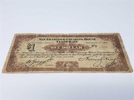 #516: San Francisco Clearing House Certificate $1 November 1st, 1907 Bill
