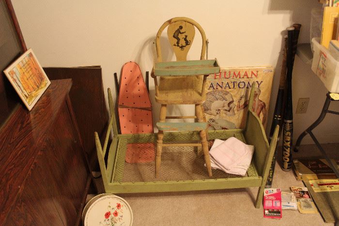 Vintage Doll Baby Crib, High Chair