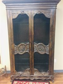 Fantastic Country French lighted  armoire  that features screened doors--GORGEOUS!
