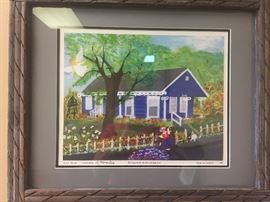 signed framed print by A. Moseley "The House is Blue but the Old Lady Ain't"