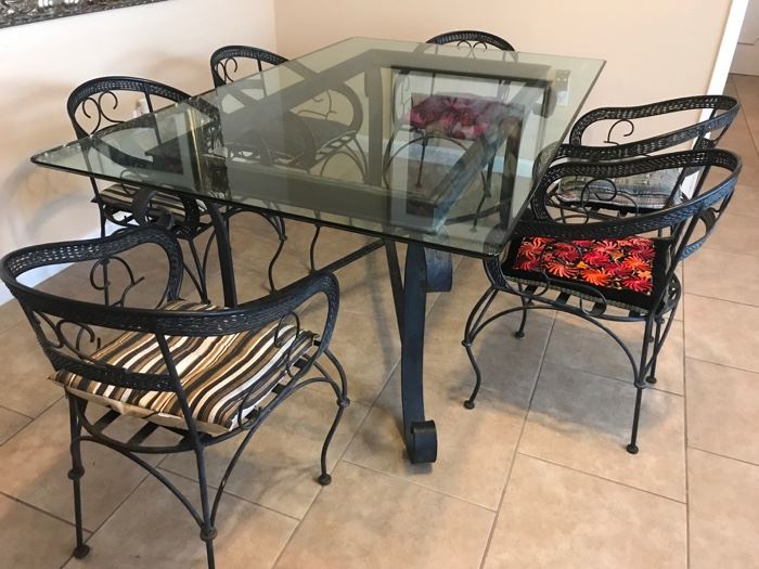 Wrought Iron Dining Table (74 1/2" x 47"D x 31 1/2" H