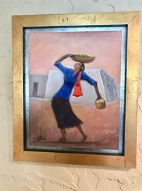 Artwork Peruvian dancing Lady w Tray On her Head