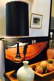 MCM tall lamp with black shade