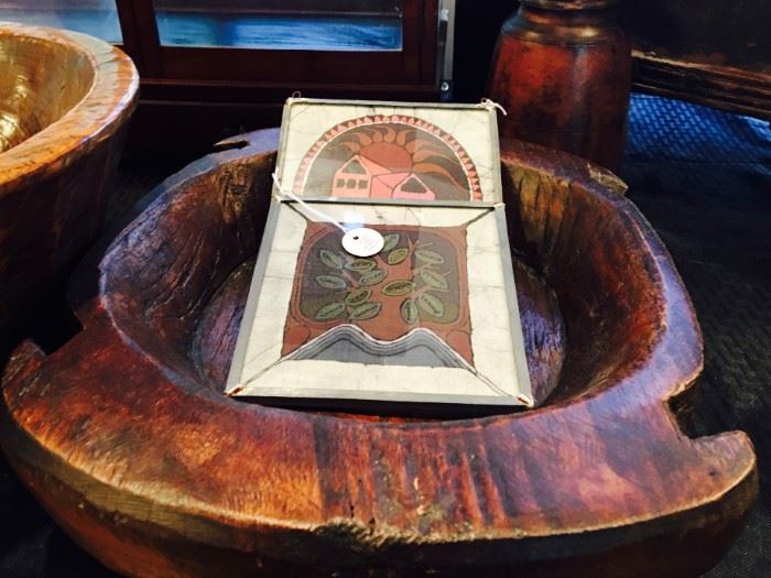 LG carved antique wood bowl