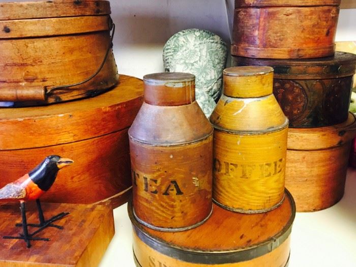 Antique wood boxes and containers