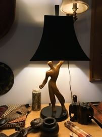 Pair of MCM carved figural lamps with shades