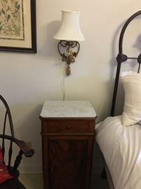 Pair of vintage marble top side table/cabinet with drawer
