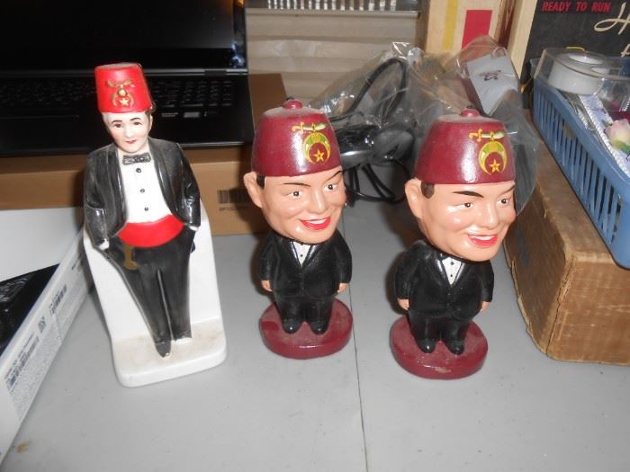 Shriners bobble heads and planter