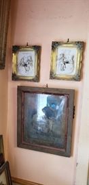 Antique Miessen art framed pair. Scene from Cafe Park of Sanssouci
