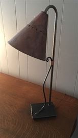 Copper and bronze desk lamp.  27 inches tall.