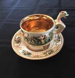 Vintage R. Capodimonte dragon cup and saucer.