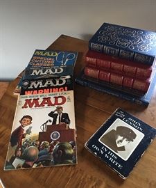 1960's Mad magazines.  John Lennon's "in His Own Write" Second Edition 1966.  Leather bound classic novels: Wuthering Heights, Scarlet Letter, Jane Eyre, She Stoops to Conquer.