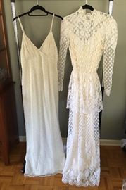 Rare vintage Lillie Rubin beaded evening gown (10/12).  Vintage coin-dot lace, peplum wedding gown (8/12).  