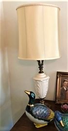 pair of white porcelain and brass lamps