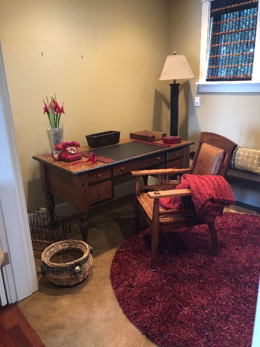 Wonderful Vintage desk, chair and everything else in the room is in the sale Rug is a "Zia" 60"round from Crate and Barrel