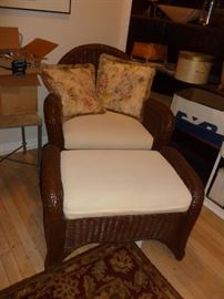 Wicker chair & ottoman