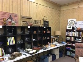 Cookbooks, Anchor Hocking Measuring Cups, & wonderful glass mixing bowls.