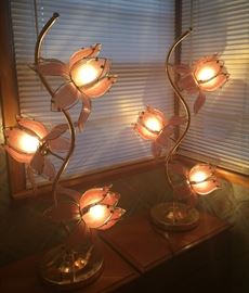 Mid Century Modern Hollywood Regency Gold & Pink 3-Way Lamps!