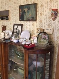 Antique Double Door Mirrored Curio Cabinet w/ Key