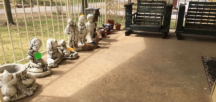 Concrete Statue Statues Statuary, Wood Wooden Outdoor Chairs / Deck Patio