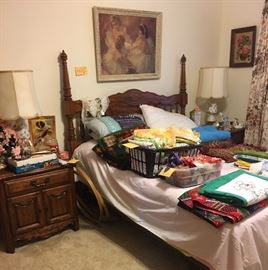 Full Size Bed; matching nightstands, Mattress & Box Spring, Rails - Beautiful Mid Century Lamps