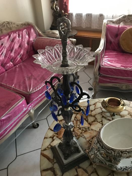 Hot Pink Crushed Velvet Sofa - upholstery has been protected in plastic slip covers all this time 86" long