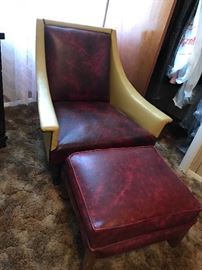 Mid Century Vinyl Arm Chair and Ottoman