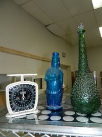 Glassware, vintage kitchen scale