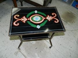Glass top iron two tier table