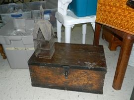 Wooden trunk/chest, birdcage