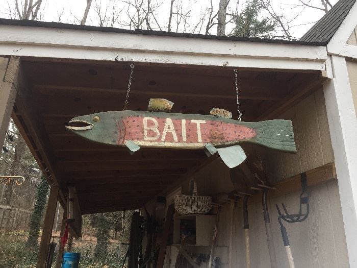 Old 2 sided bait sign from a gas station
