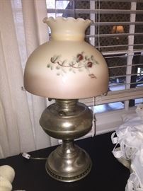 Hand painted kerosene lamp converted to electricity