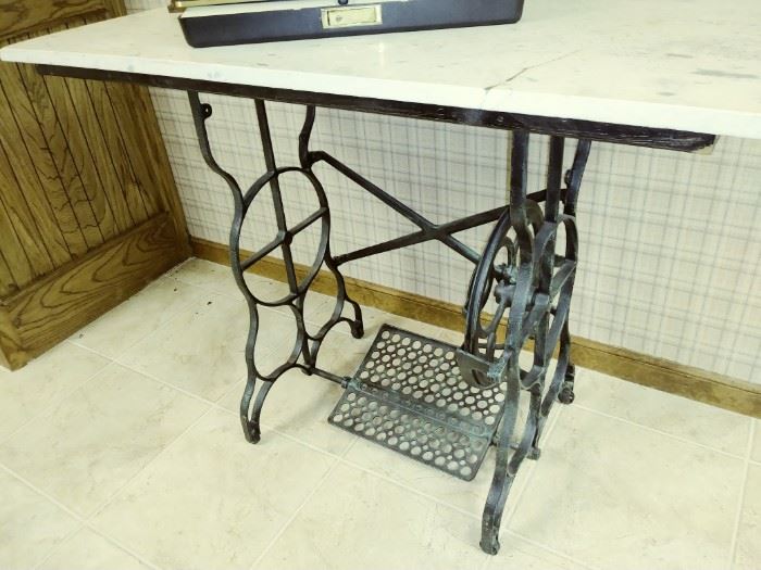 treadle base w/marble table top