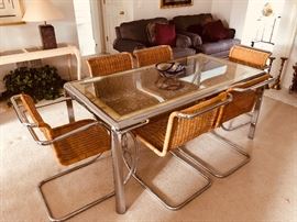 Mid-century Italian chrome, glass and rattan dining room set - GORGEOUS