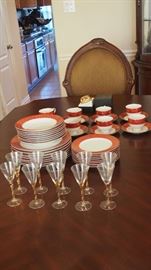 Mikasa China & Gold Rimmed Stemware